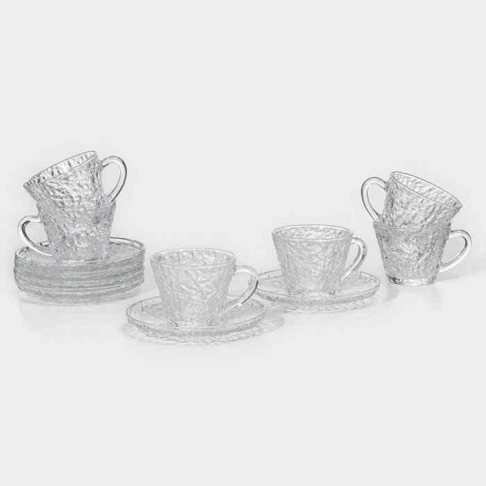 Sima-land Сервиз чайный стеклянный «Вулкан» 12 предметов: 6 чашек 180 мл 6 блюдец d=14см цвет прозрачный