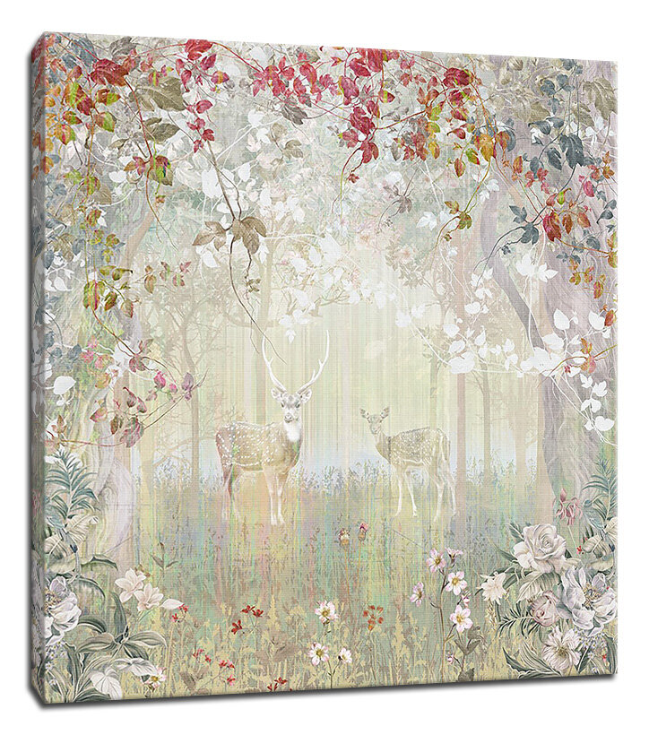 Картина Уютная стена "Олени окруженные цветущими деревьями" 60х60 см