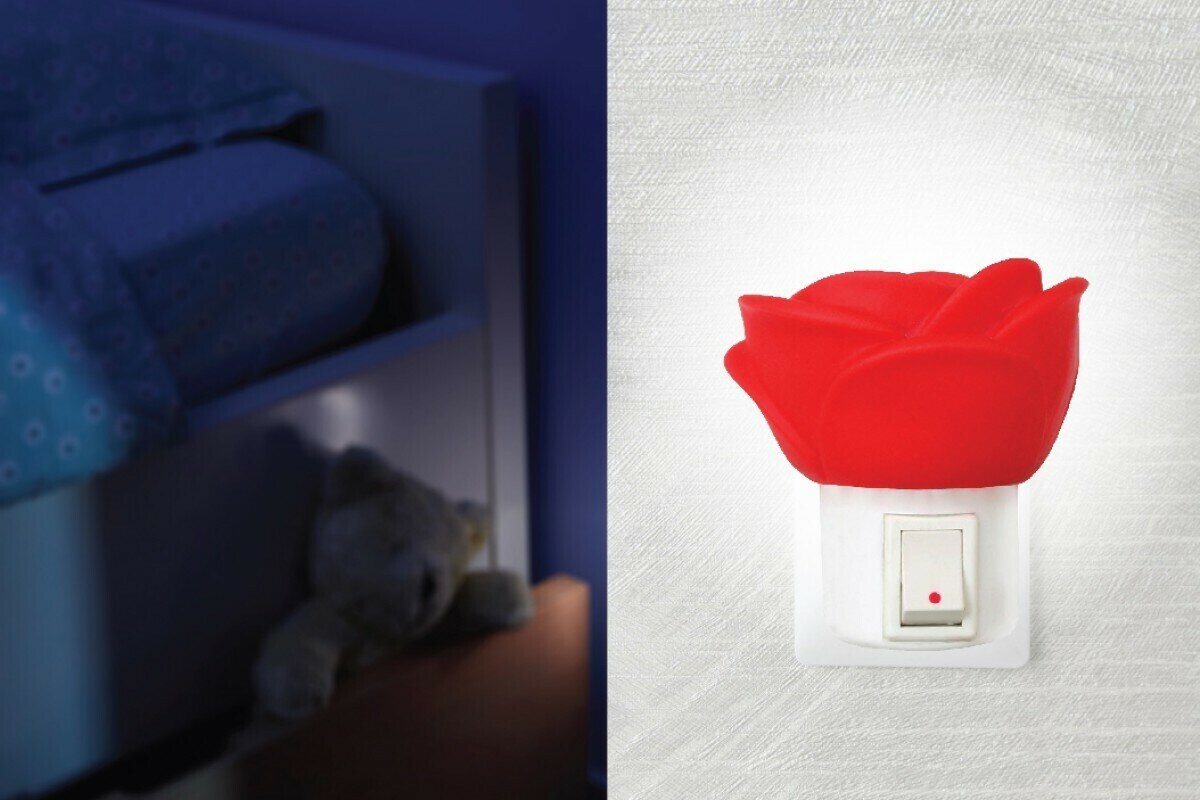 Светильник-ночник Роза 5 LED 6*6*5,5см, с выключателем, резина+пластик, красный - фотография № 2