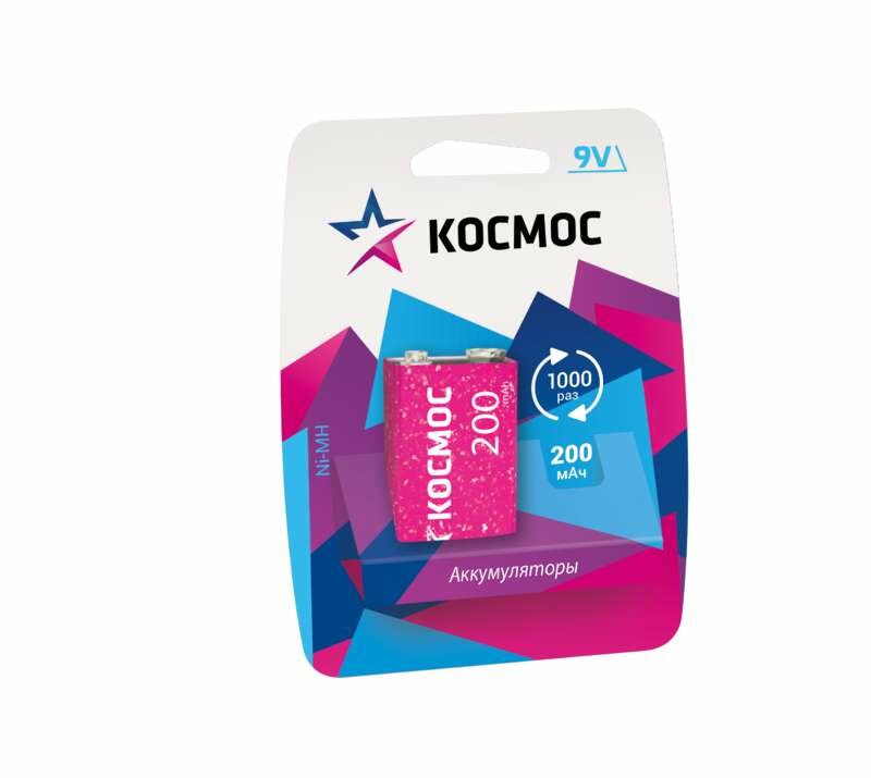 Аккумулятор 6F22 200мА.ч 1BL (блист.1шт) | код KOCNI-MH6F22(200mAh) | космос ( 1упак. )