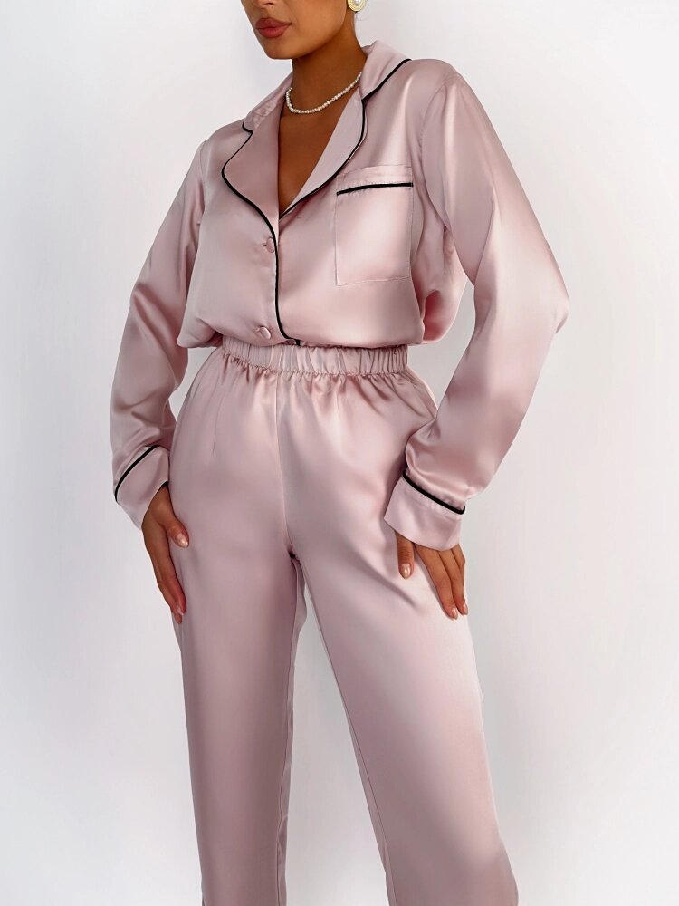 Пижама женская из тенселя с брюками и рубашкой, цвет "Пудра", размер 48 - фотография № 4