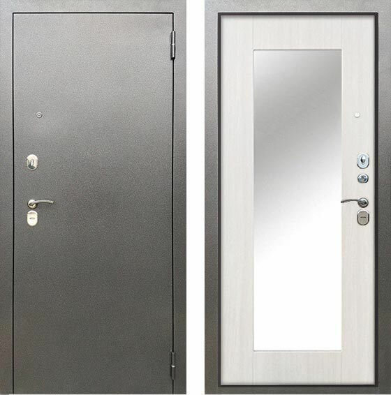 Дверь металлическая Берлога Тринити (М) Милли с зеркалом 2060х870х92мм правая серебро антик, ясень б