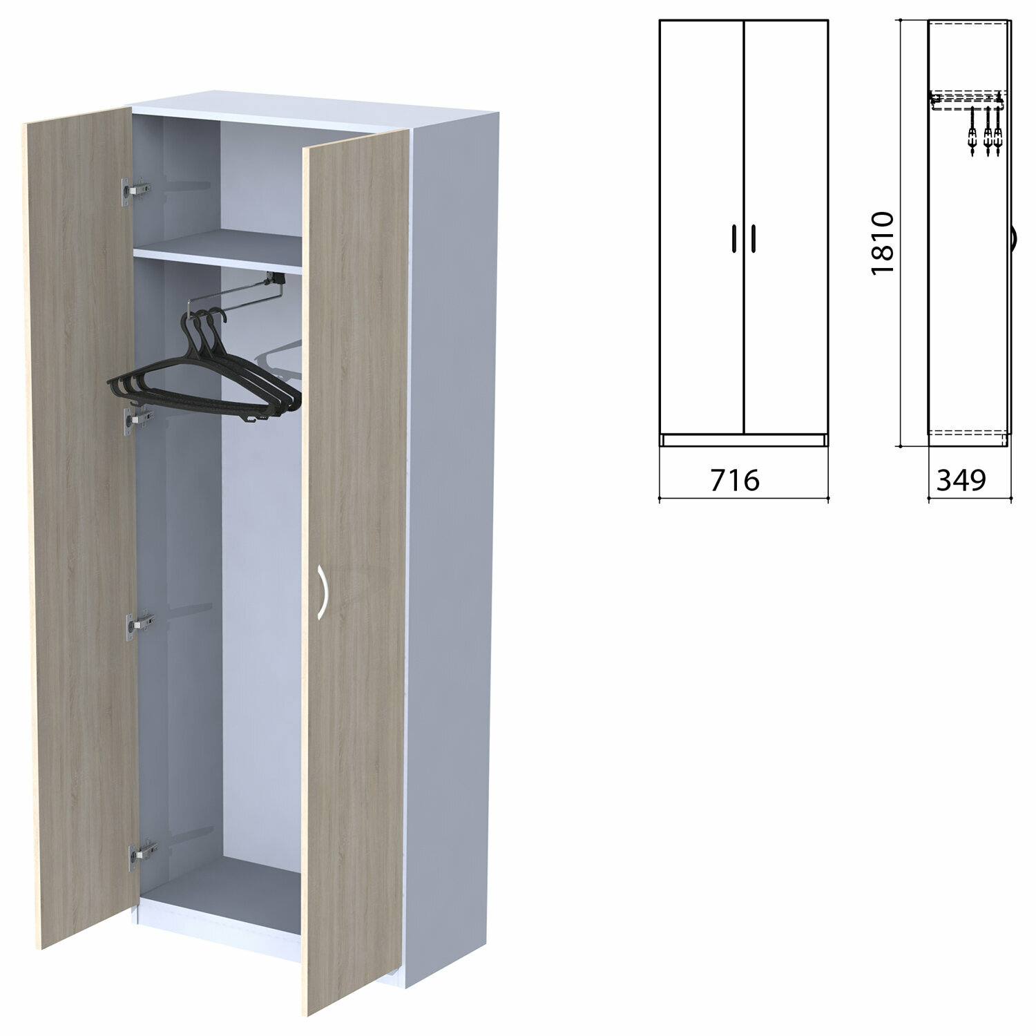 Шкаф для одежды «Бюджет», 716×349×1810 мм, дуб сонома (комплект)