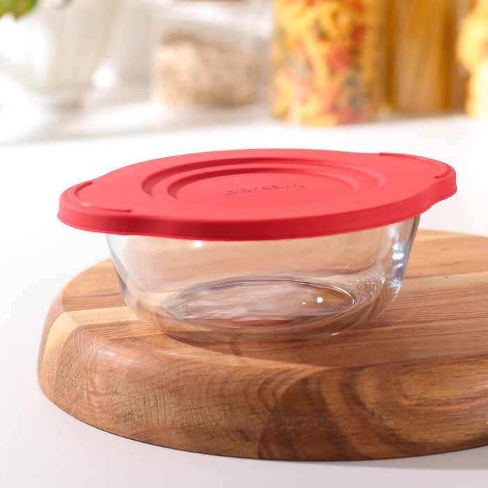 фото Форма из жаропрочного стекла для запекания Borcam, 840 мл, с красной пластиковой крышкой
