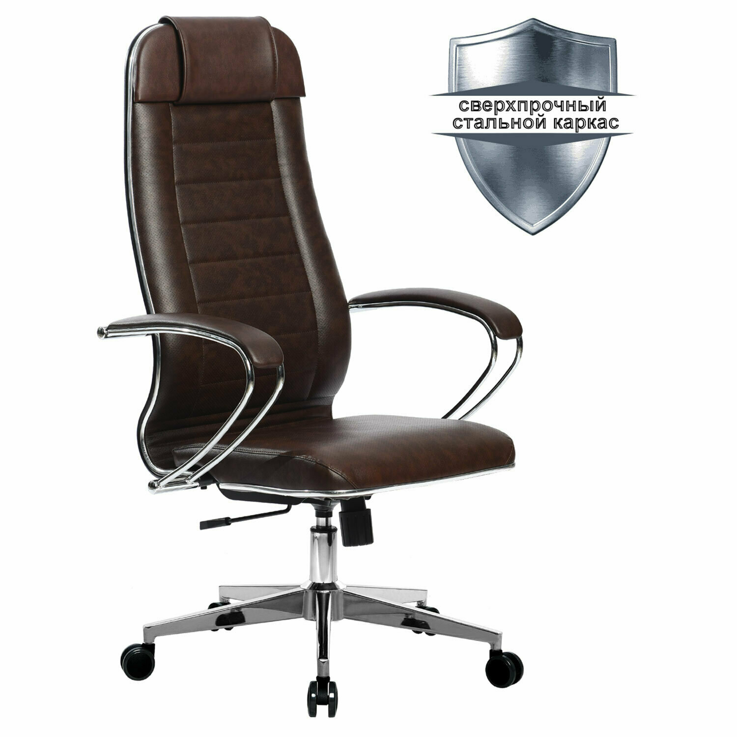 Кресло офисное метта "К-29" хром, экокожа, сиденье и спинка мягкие, темно-коричневое - фотография № 1