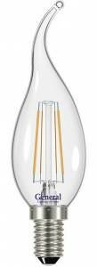 Светодиодная LED лампа свеча на ветру нитевидная General Lighting E14(е14) 7W (Вт) 4500K 640lm 35x118 220V прозрачная filament GLDEN-CWS-7-230-E14 647200