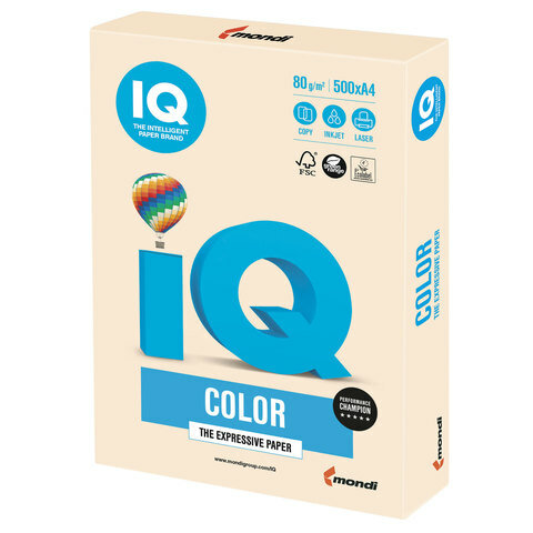 Бумага цветная IQ Color (А4, 80г/м², CR20-кремовый, 500 листов)