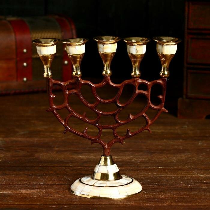 Подсвечник "Шариф" на 5 свечей, латунь, перламутр 20х9,5х19 см - фотография № 1