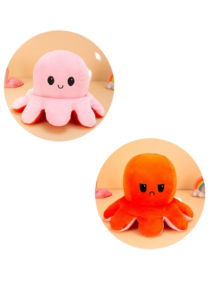 Мягкая игрушка Осьминожка перевертыш двухсторонний осьминог (Розовый/Оранжевый)