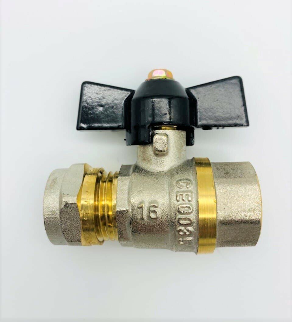 фото Кран шаровой для м/п трубы 16 х 1/2 ВР, ручка бабочка ViEiR