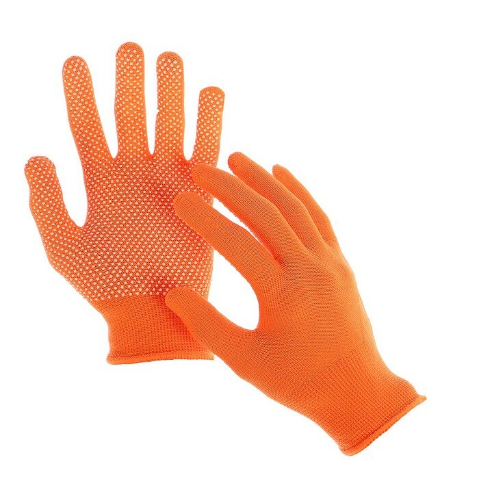 Перчатки, х/б с нейлоновой нитью, с ПВХ точками, размер 8, оранжевые, «Точка», Greengo - фотография № 1