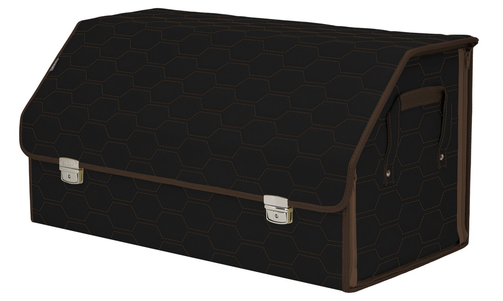 Органайзер-саквояж в багажник "Союз Премиум" (размер XL Plus). Цвет: черный с коричневой прострочкой Соты.