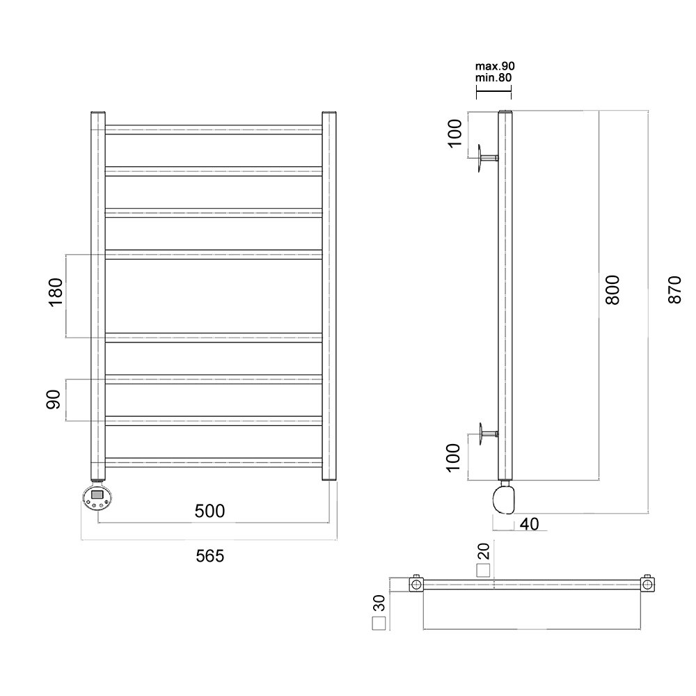 Полотенцесушитель электрический Domoterm Квадро П8 50x80 EL, хром, L - фото №3