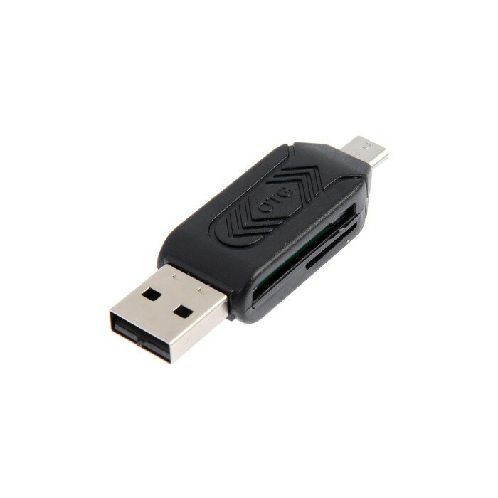 Картридер-OTG LuazON LNCR-001 подключение microUSB и USB слоты SD microSD черный