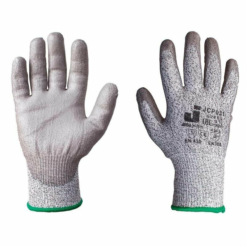 Перчатки рабочие с защитой от порезов Jeta Safety трикотажные полиэтиленовые с полиуретаном 13 класс 4 нити размер 9 L JCP051, 1292927 - фотография № 1