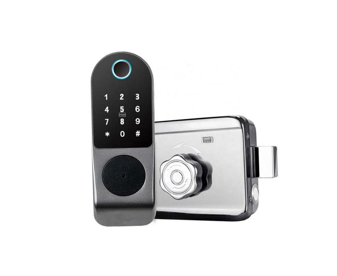 Биометрический умный Wi-Fi электронный дверной замок - HD com Tuya-Wi-Fi Мод: SL-812 (L21369BI) (cканер отпечатка пальца, автономная работа)