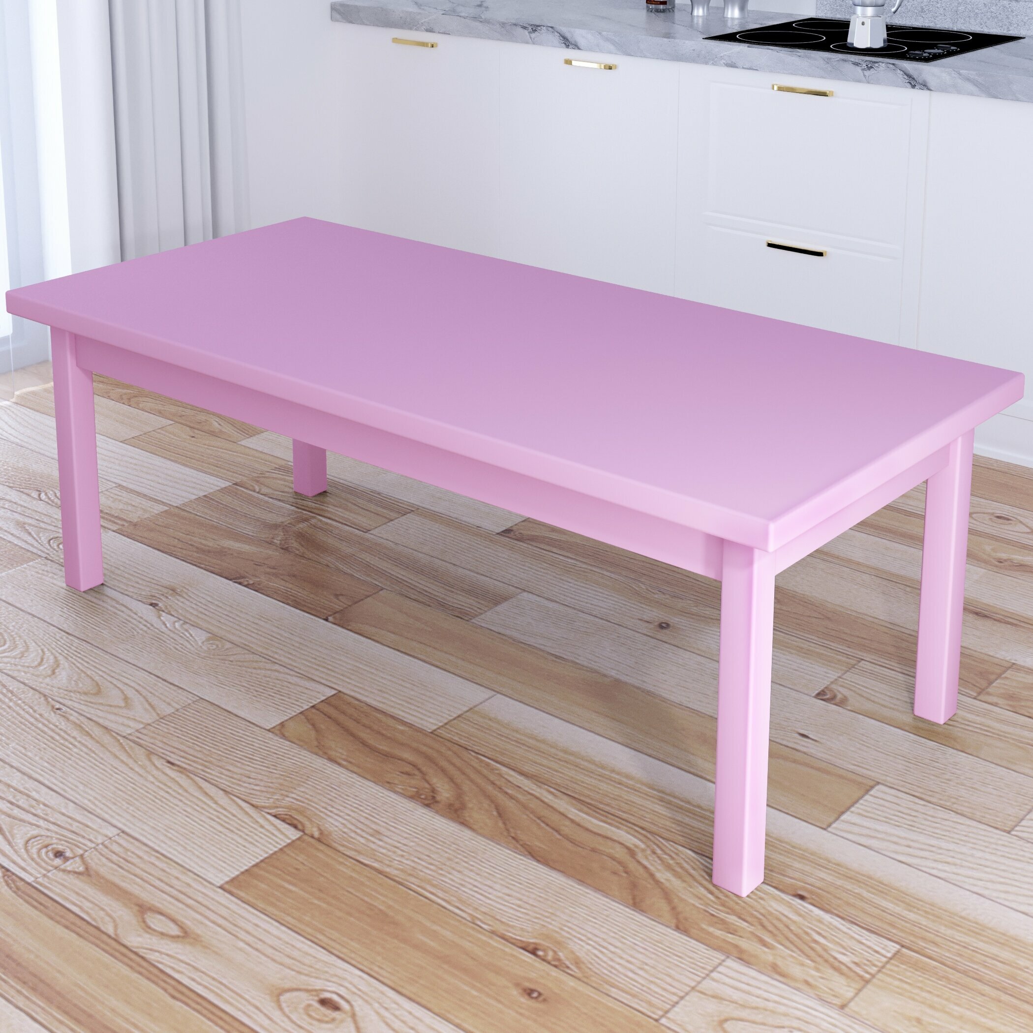 Стол журнальный Классика из массива сосны, столешница 40 мм и ножки розового цвета, 130х80х46 см