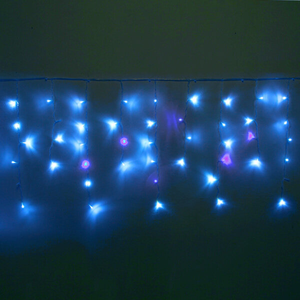 фото Гирлянда для улицы бахрома "Мерцание" ш3м* в40/60см 100 ламп LED, прозр.провод,1 режим, IP-54, Синий/Белый мерцает (возможность соединения)
