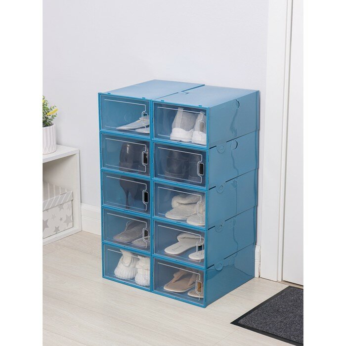Короб для хранения обуви, 33×23×13,5 см, по 1 шт, цвет синий - фотография № 3