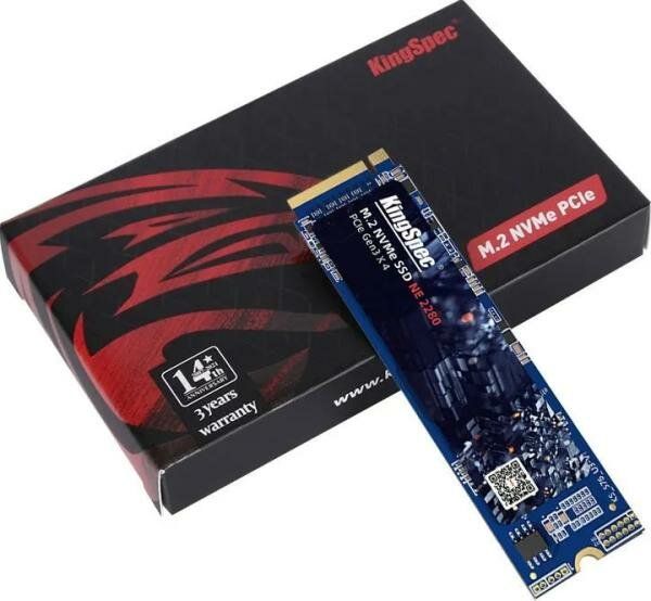 Kingspec SSD NE-1TB 2280, 1024GB, M.2(22x80mm), NVMe, PCIe 3.0 x4, R/W 2400/1900MB/s, IOPs н. д./н. д, TBW 800, DWPD 0.69 (3 года)