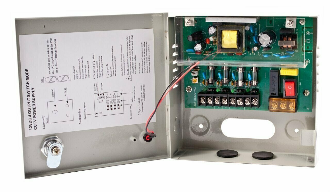 Профессиональный блок питания на 4 камеры видеонаблюдения 12В 5А