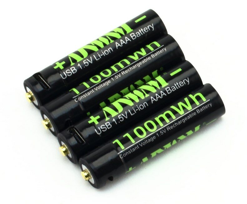 Аккумуляторы "AAA" AJNWNM 1100mWh (1.5V, 1000mAh) Li-Ion, micro-USB, 4 шт. в пласт. боксе, кабель USB A(m) -> 4 x microUSB (Bm)