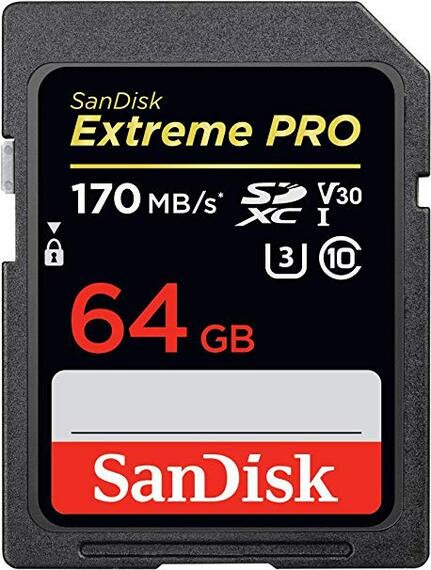 Карта памяти SD 64 Gb Sandisk SDXC Extreme Pro, class 10, 170Mb/s V30 UHS-I (SDSDXXY-064G-GN4IN)