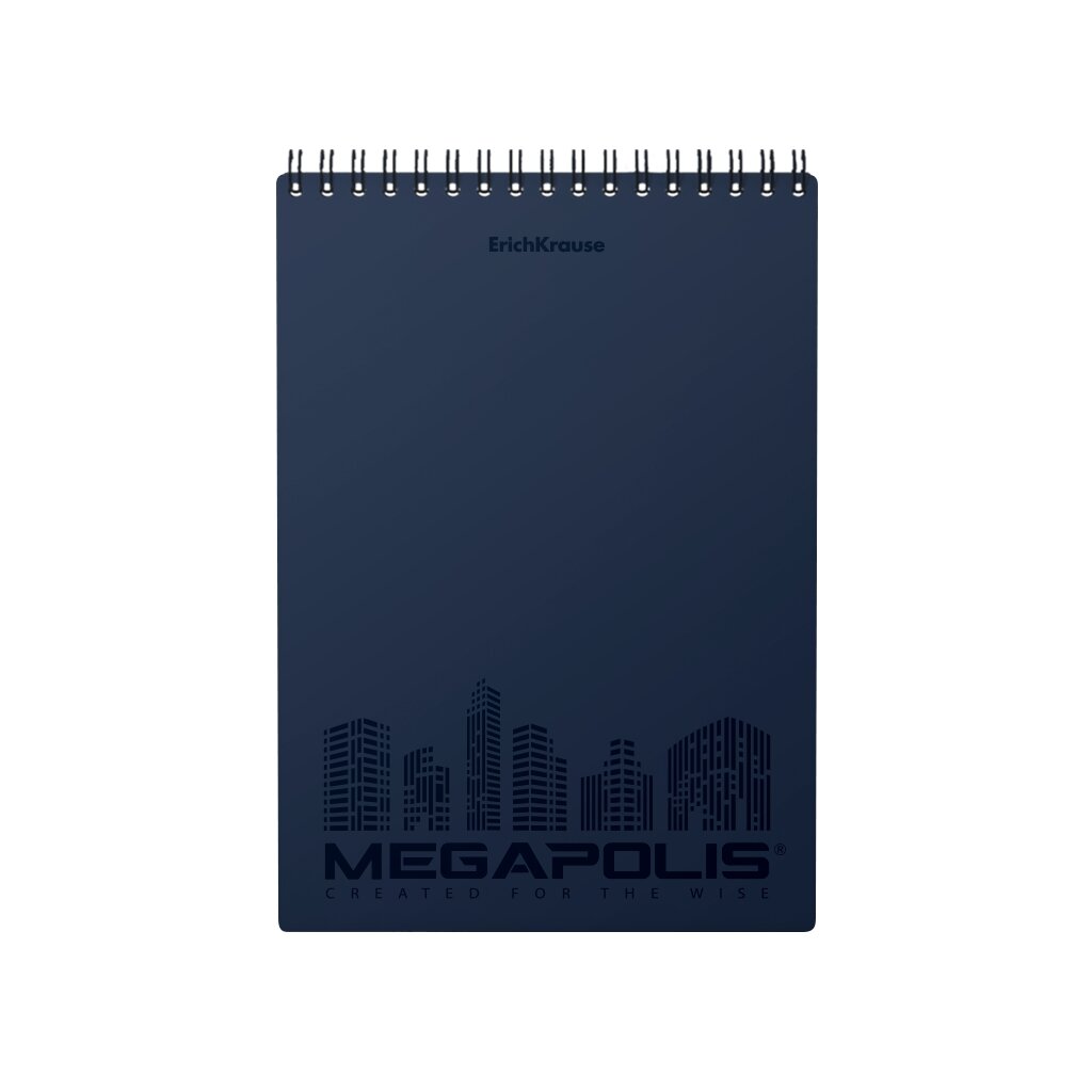 Блокнот с пластиковой обложкой на спирали ErichKrause MEGAPOLIS, синий, А5, 80 листов, клетка, микроперфорация