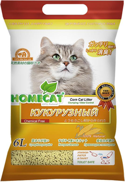 HOMECAT эколайн кукурузный наполнитель комкующийся для туалета кошек (12 л х 4 шт)