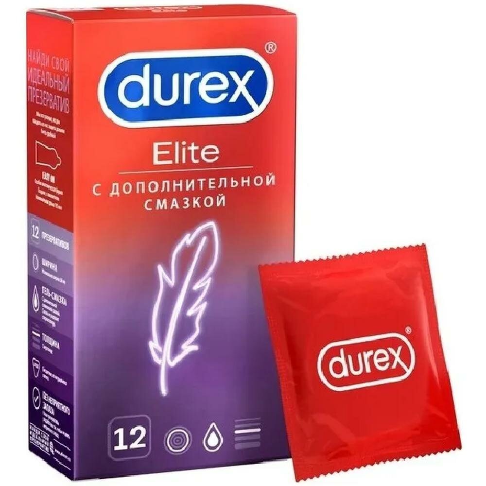 Durex Elite Презервативы сверхтонкие с дополнительной смазкой для большей чувствительности, 12 шт.