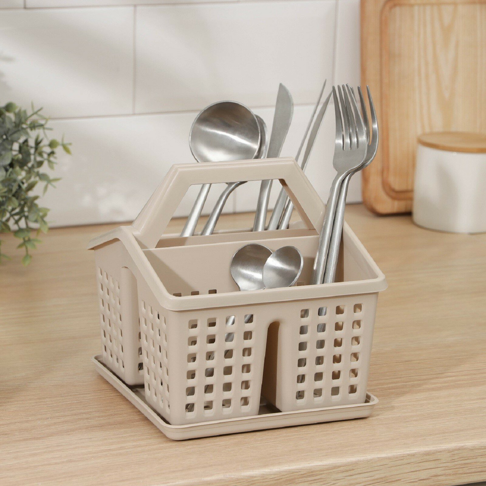 фото Подставка под столовые приборы «Лофт», 15×16×16 см, цвет латте