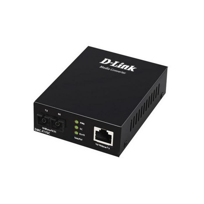 Медиаконвертер D-Link DMC-F15SC/B1A с 1 портом 10/100Base-TX и 1 портом 100Base-FX с разъемом SC для одномодового оптического кабеля