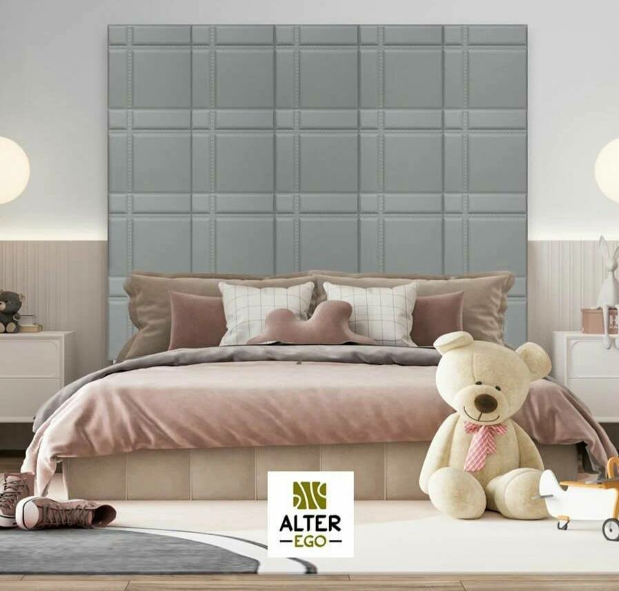 фото Панель стеновая мягкая из экокожи Grey Strong серый 40 * 40 см 1шт мягкая 3D панель декор для стен и в изголовье кровати