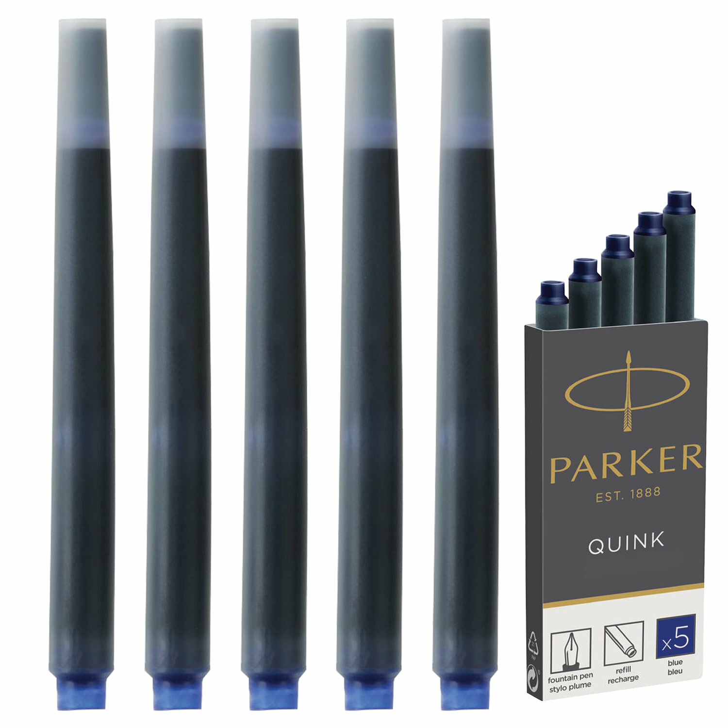 Картриджи чернильные PARKER "Cartridge Quink", комплект 5 шт., синие, 1950384