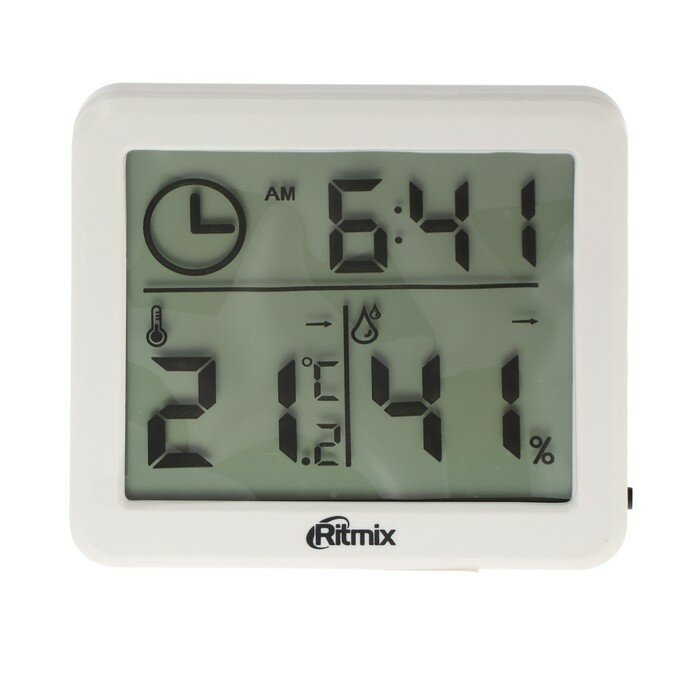 Метеостанция CAT-041, комнатная, термометр, гигрометр, будильник, 1хCR2025, белая - фотография № 2