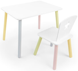 Набор стол и стул детский "Звезда" ROLTI Baby (белый/цветные ножки, массив березы/мдф)