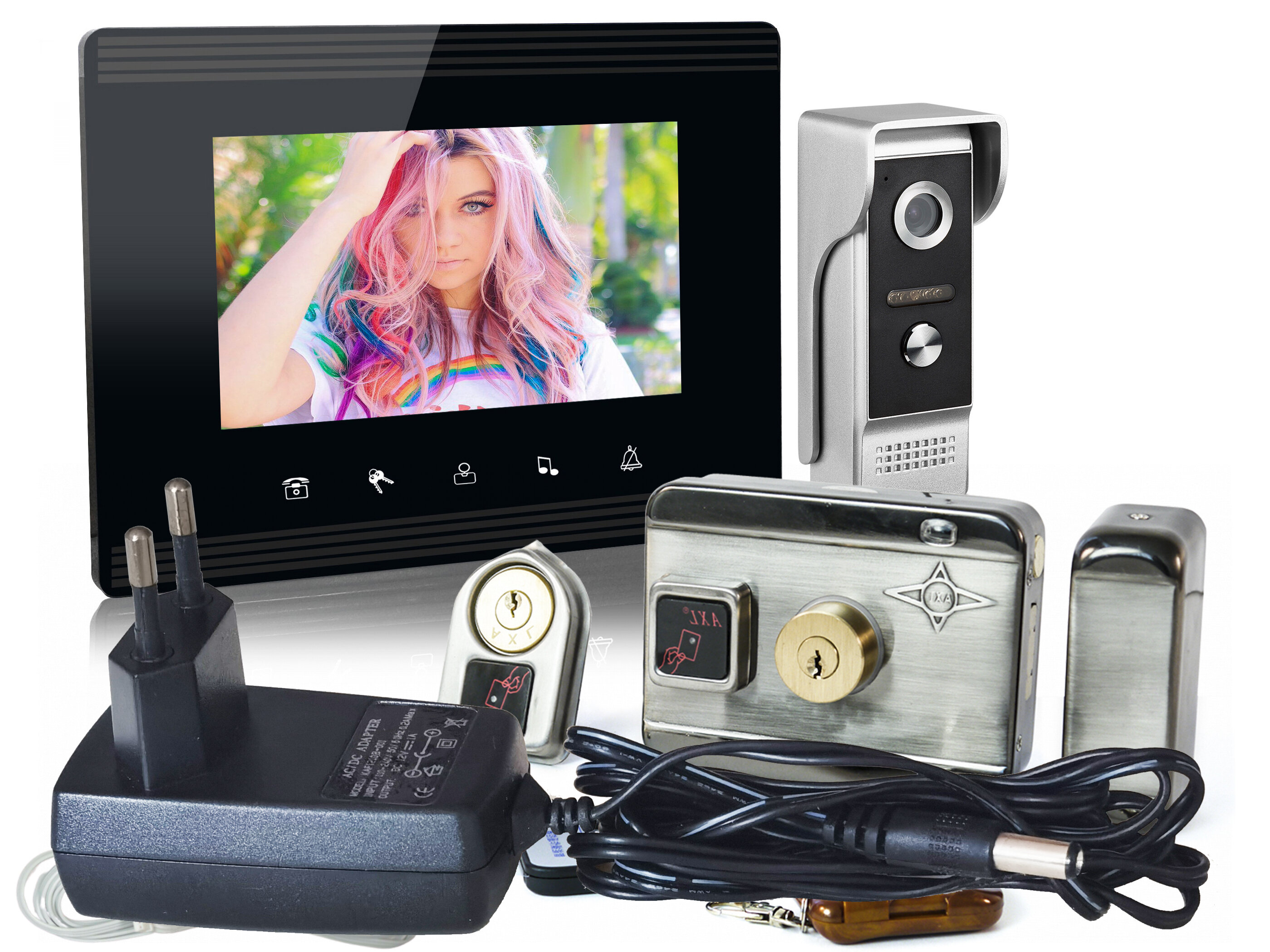 Набор: видеодомофон цветной EP-7200 и Anxing Lock AX(066) (K81500MOK) - электромеханический замок для дома - замок на калитку с домофоном