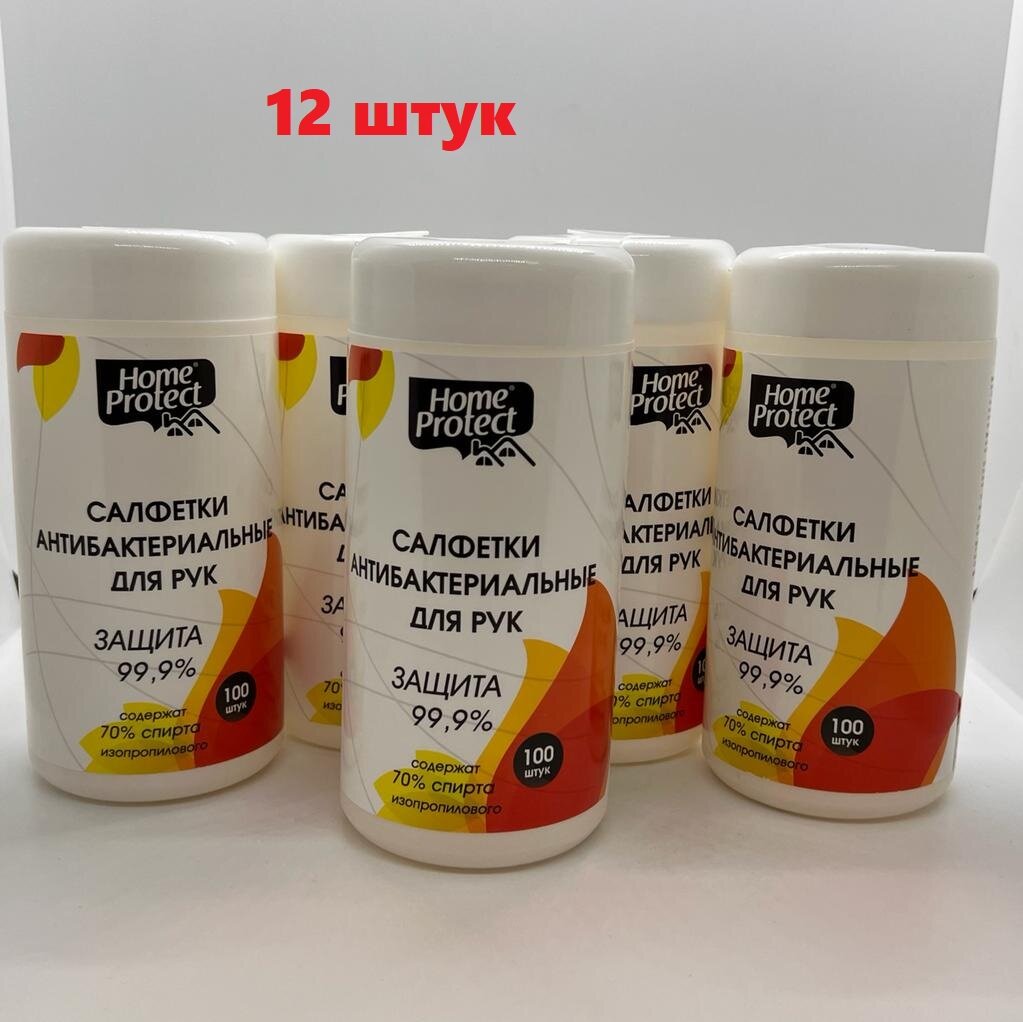 Набор Влажные салфетки Home Protect антибактериальные в тубе, 100 шт - 12 упаковок