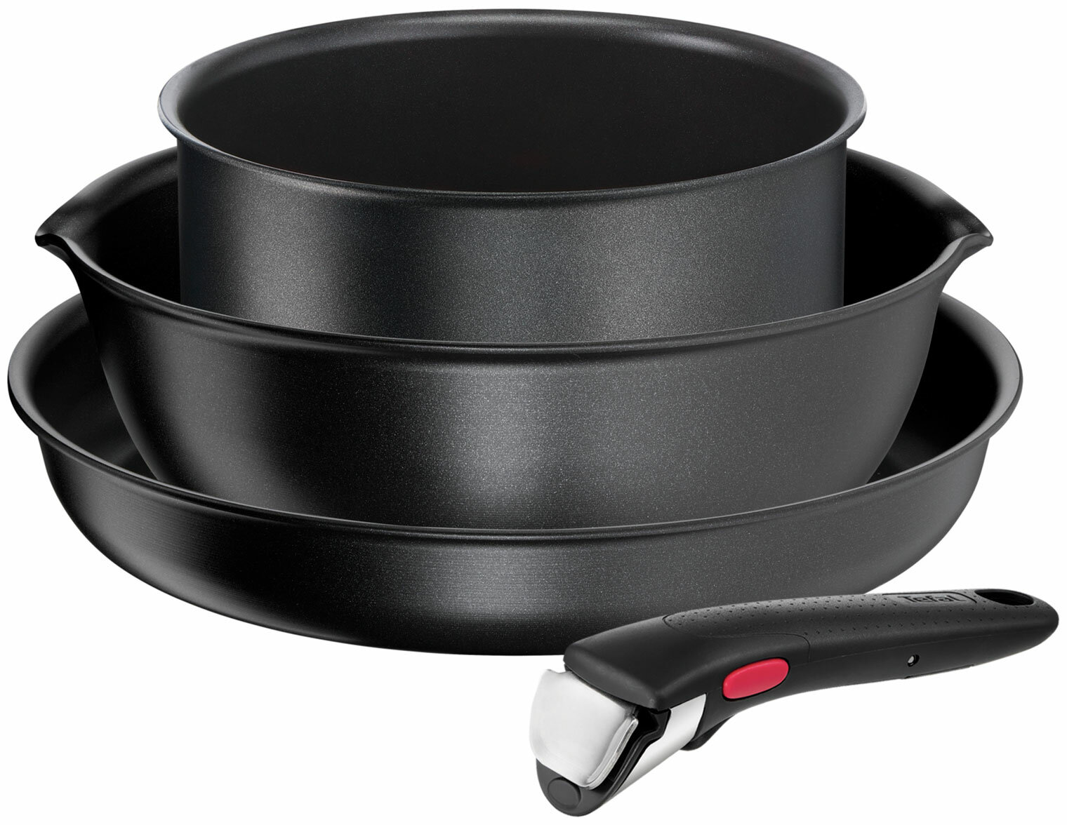 Набор посуды со съемной ручкой Tefal Ingenio Daily Chef Black 4 пр: глубокая сковорода 22 / 26 см ковш 18 ручка) L7629453