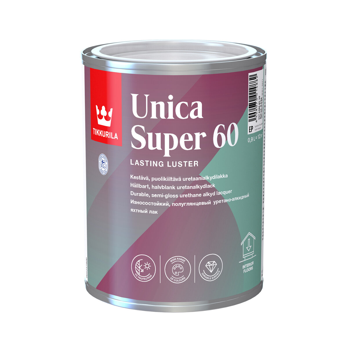 TIKKURILA UNICA SUPER 60 лак алкидно уретановый универсальный, износостойкий, полуглянцевый (0,9л)