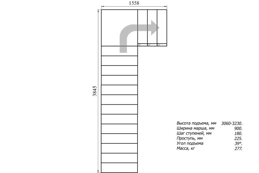 Модульная лестница Статус 180 (h 3060-3230, Серый, Сосна, Крашеная) - фотография № 3