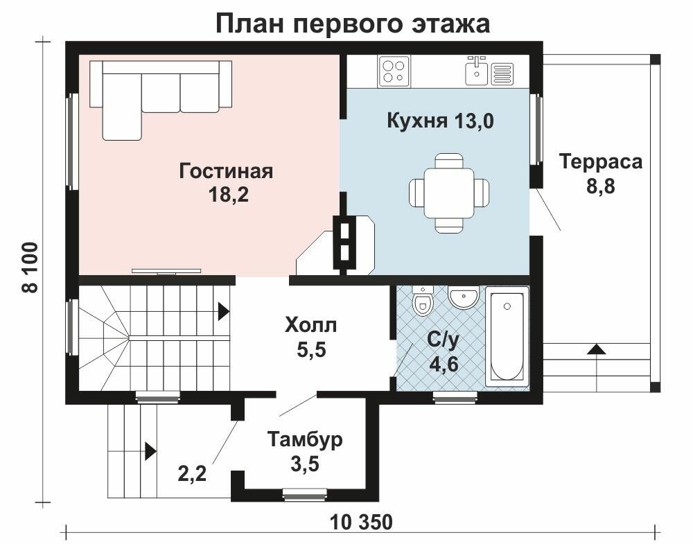 (98м2, 8х8м) Готовый проект дома из бруса с мансардой и террасой - AS-215-2 - фотография № 3