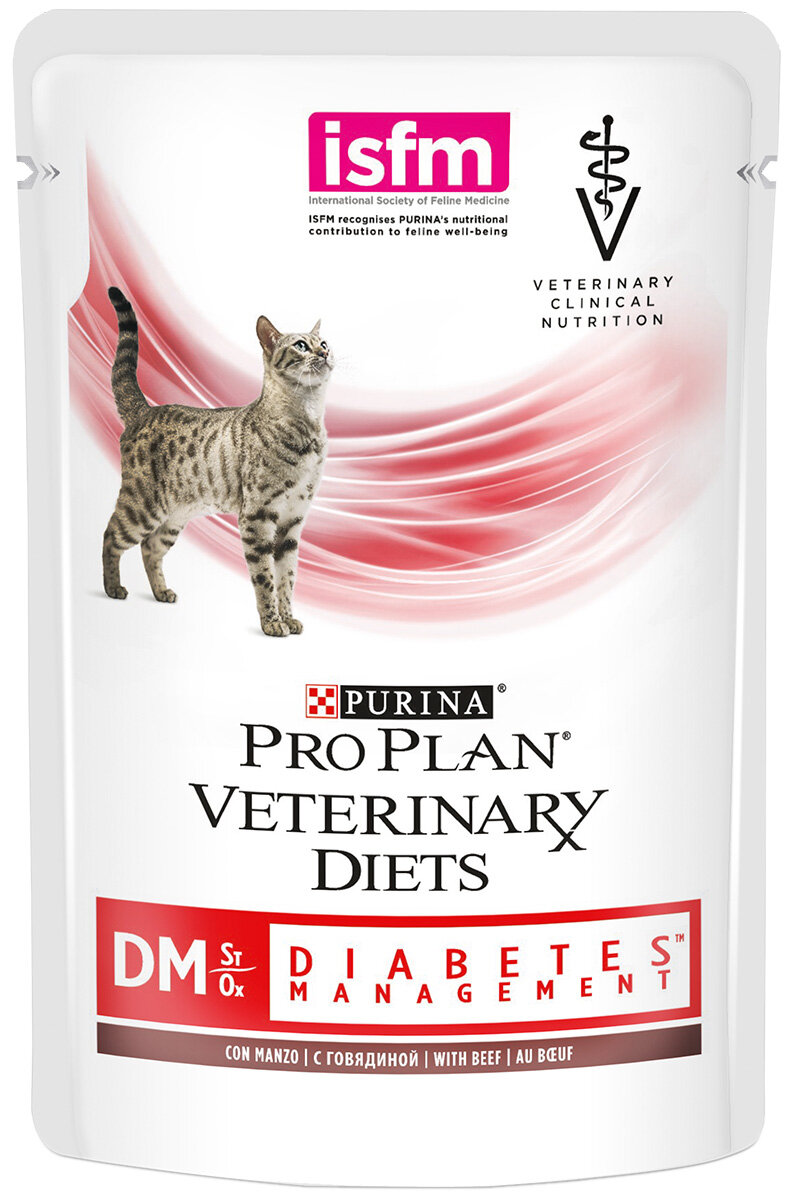 PURINA VETERINARY DIETS DM ST/OX DIABETES для взрослых кошек при сахарном диабете с говядиной 85 гр (85 гр х 10 шт)