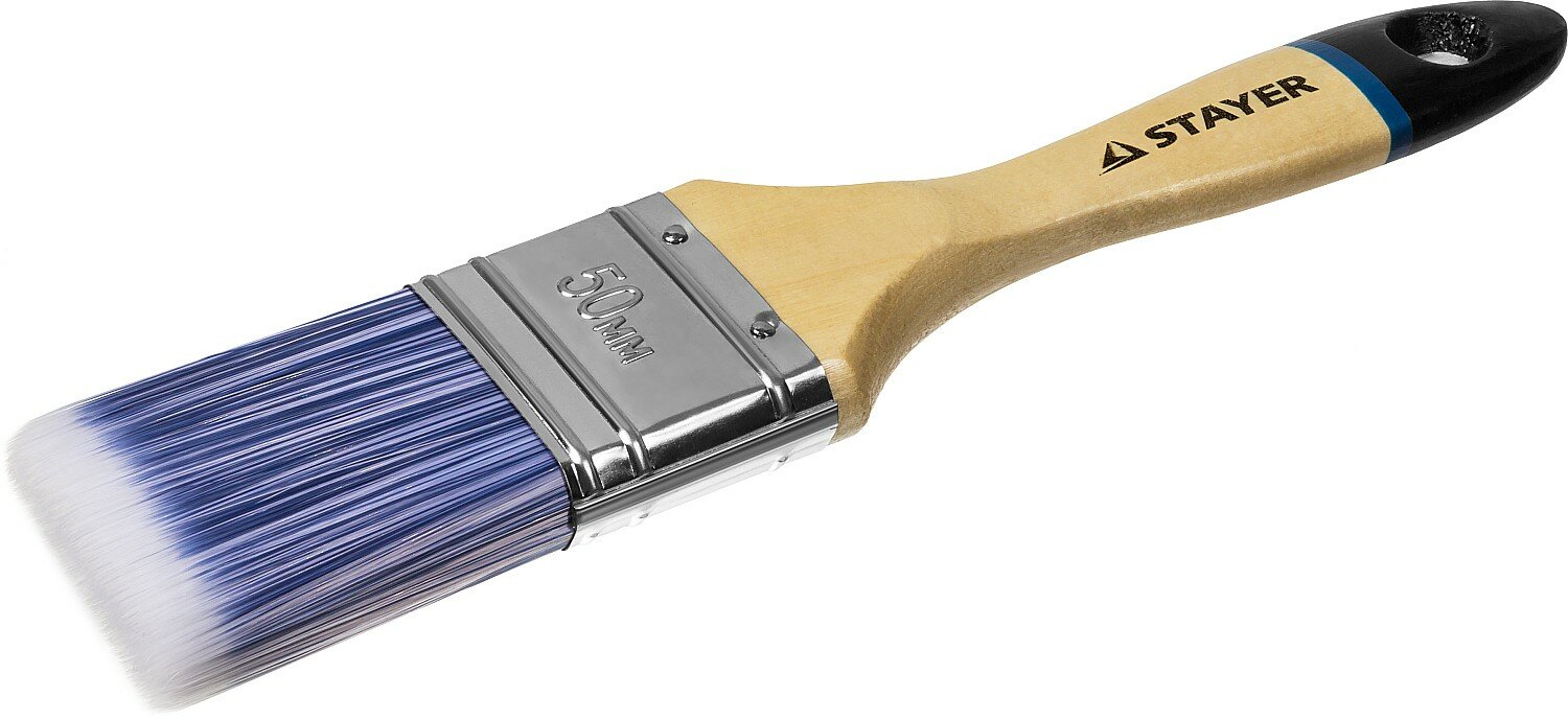 STAYER AQUA 50 мм, 2″ искусственная щетина, деревянная ручка для воднодисперсионных и акриловых ЛКМ, Плоская кисть, EURO (01062-050)