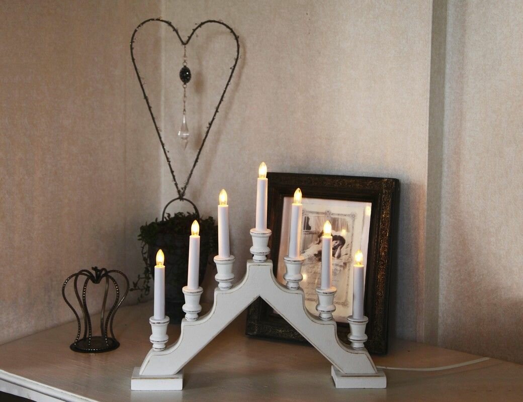 фото Рождественская горка деревянная, белая 7 тёплых белых ламп, 43х38 см, STAR trading