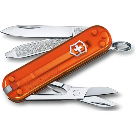 Нож-брелок Victorinox Classic SD Colors Fire Opal, 58 мм, 7 функций, полупрозрачный оранжевый