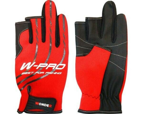 Перчатки Wonder W-PRO FGL-023 р-р L, красные/чёрные, 3 обрез. пальца, неопрен