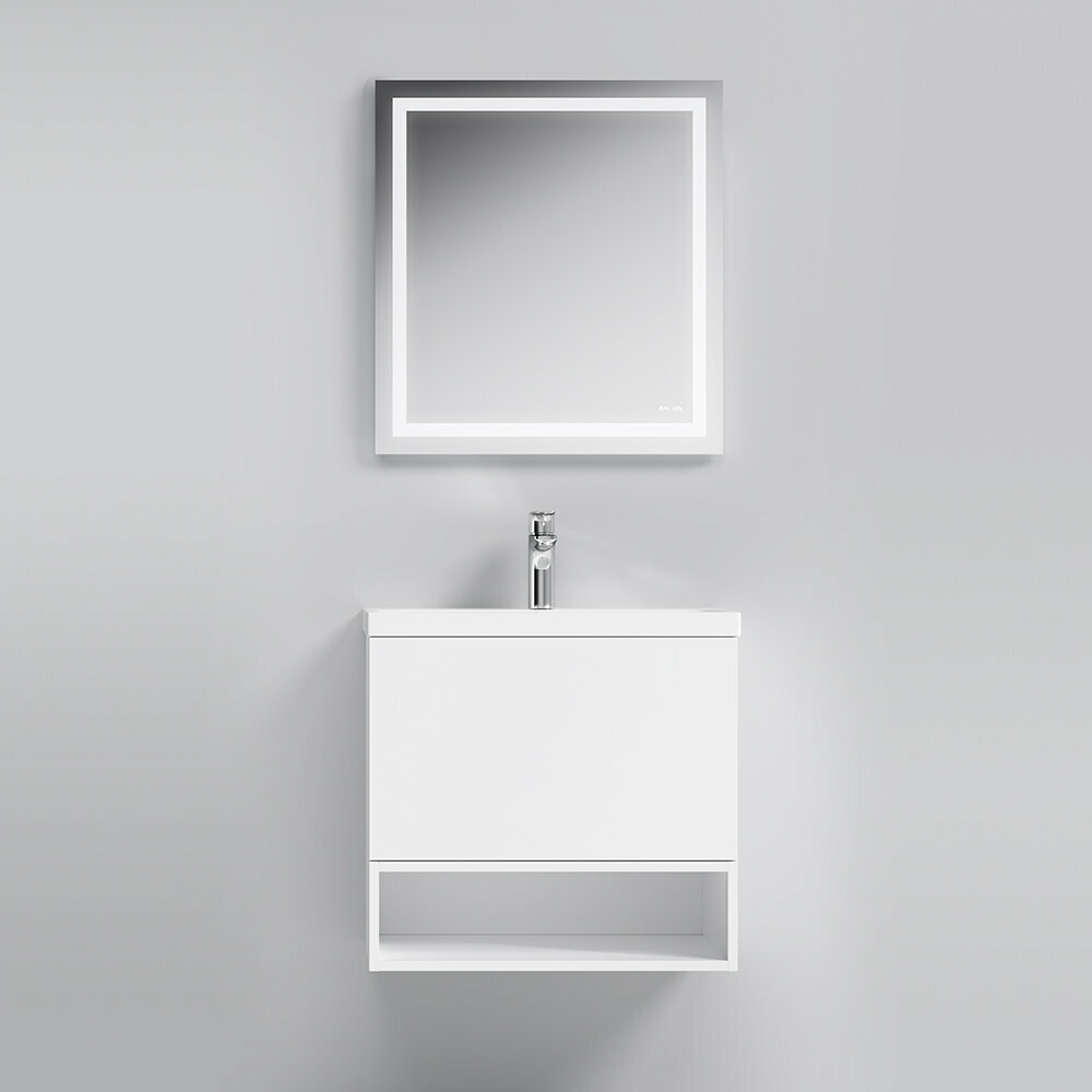 Мебель для ванной AM.PM GEM M90FHX61WG/WC/OHX/MOX0651 тумба с раковиной, 60см белая подвесная 1 ящик, ниша, зеркало 65см с подсветкой - фотография № 3