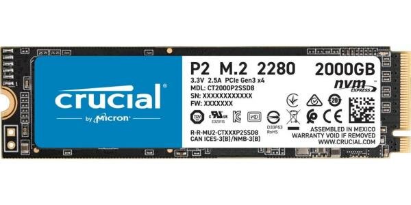 Твердотельный накопитель SSD M.2 2 Tb Crucial P2 CT2000P2SSD8 Read 2400Mb/s Write 1900Mb/s 3D QLC NAND
