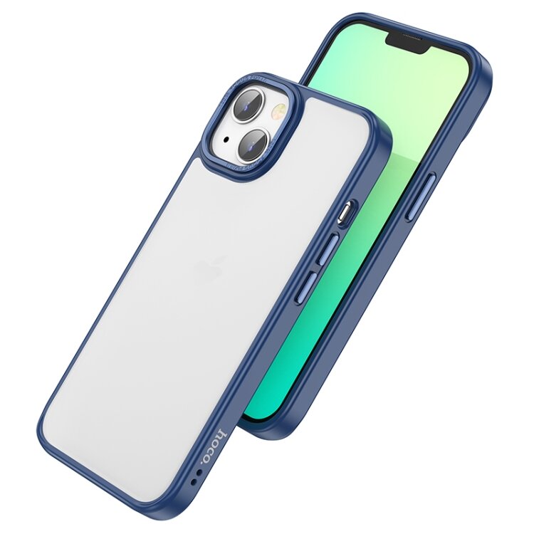 Накладка HOCO Golden shield frosted protective case для iPhone 14, синяя